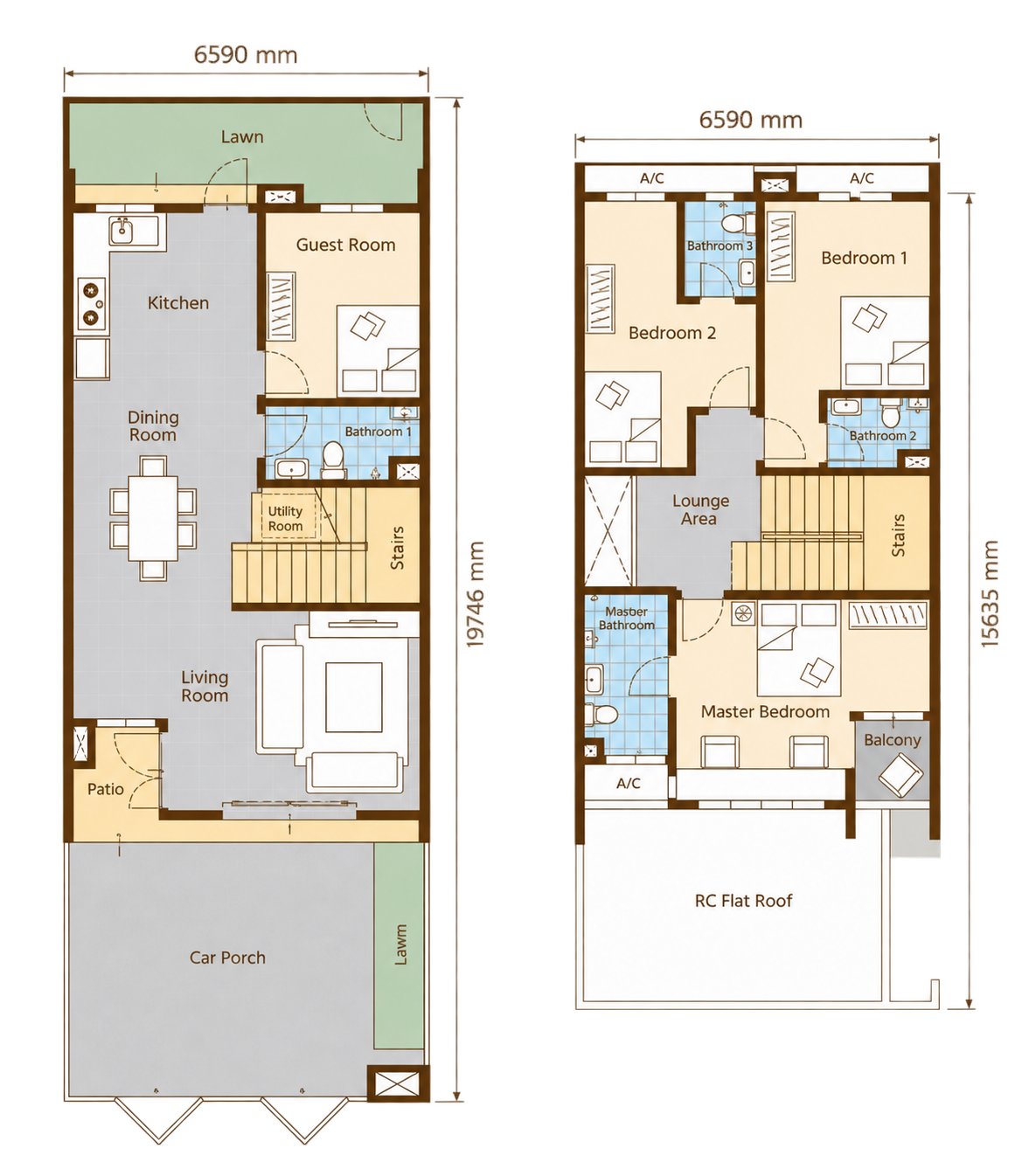 Kirana Type A intermediate lot floor plan with original labels and dimensions