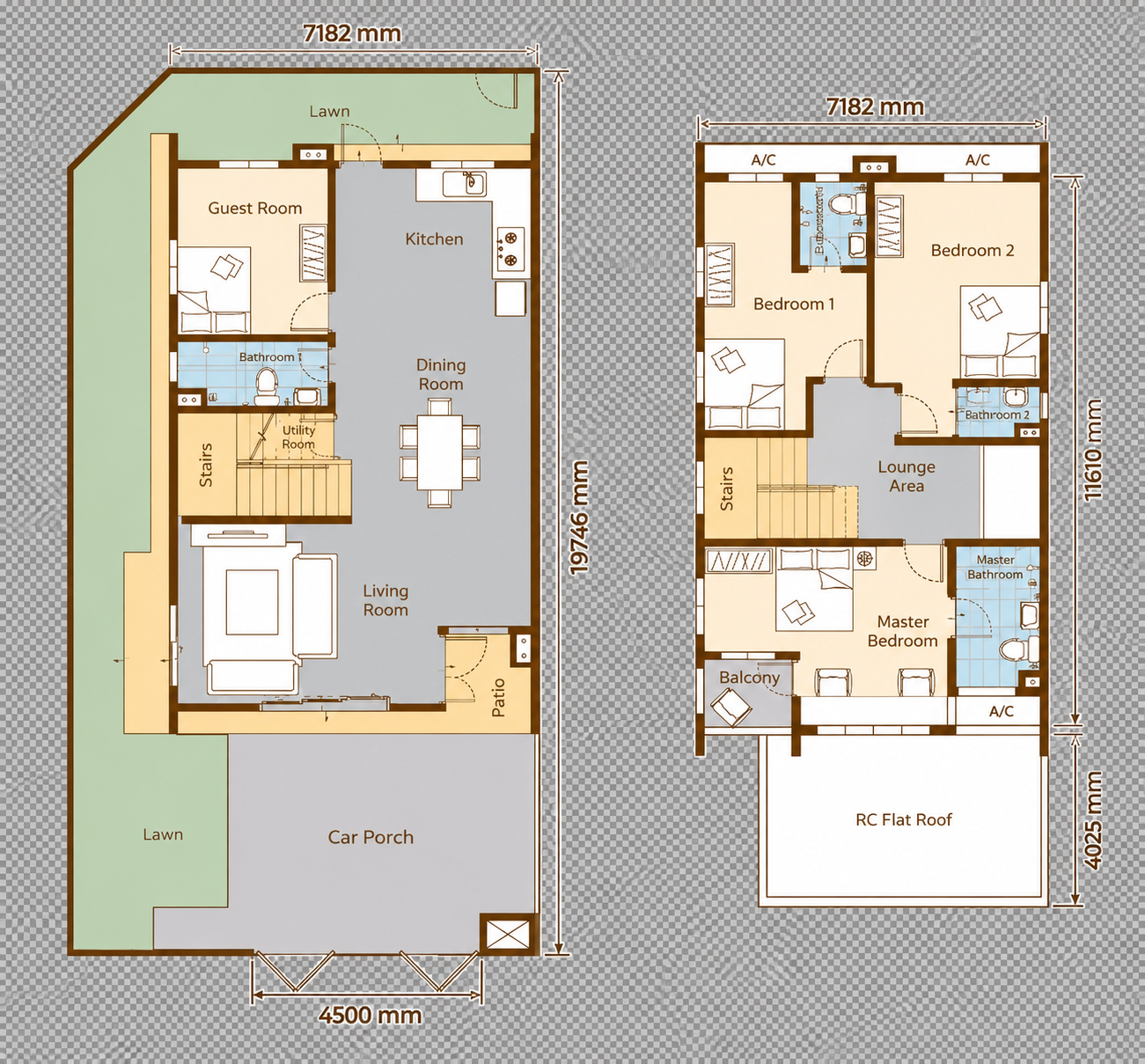 Kirana Type C end lot floor plan with original labels and dimensions