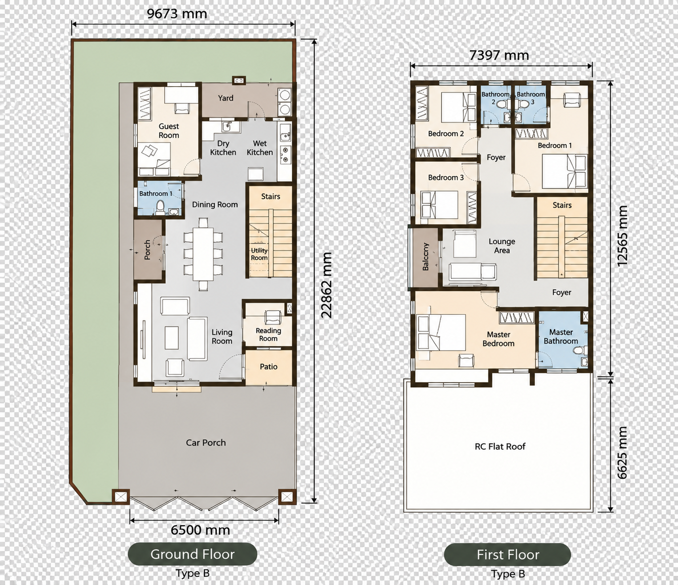 Anggun Type B floor plan with original labels and dimensions