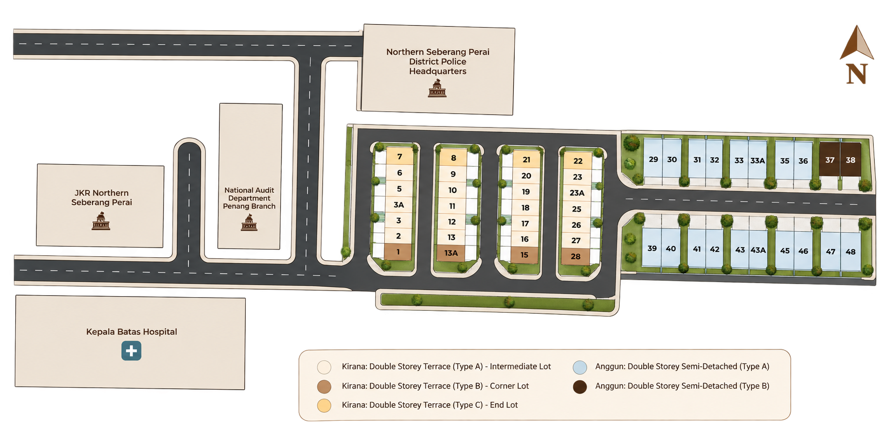 Damai Lestari site plan with lot numbers and legend